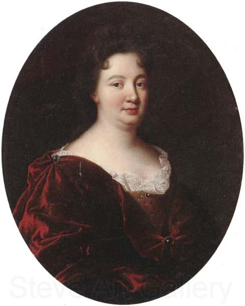 unknow artist Portrait of a landy,said to be marie de pontchartrin,half length,wearing a red velvet mantle over a gold braided dress and lace shirt France oil painting art